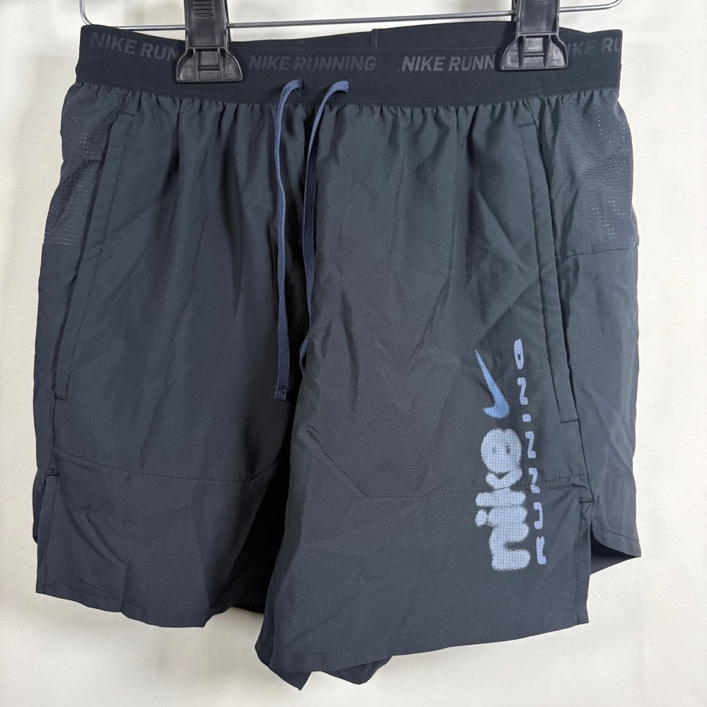 Nike Running Shorts Mens XS 26" Waist Black Blue Graphic Mesh Reflective 4.5"